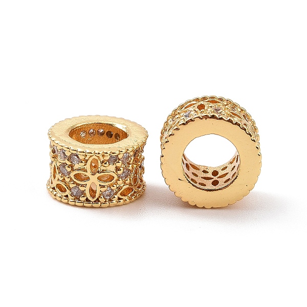 

PandaHall Brass Rhinestone European Beads, Large Hole Beads, Long-Lasting Plated, Column with Flower, Real 18K Gold Plated, 8.2x5.2mm, Hole..., Clear