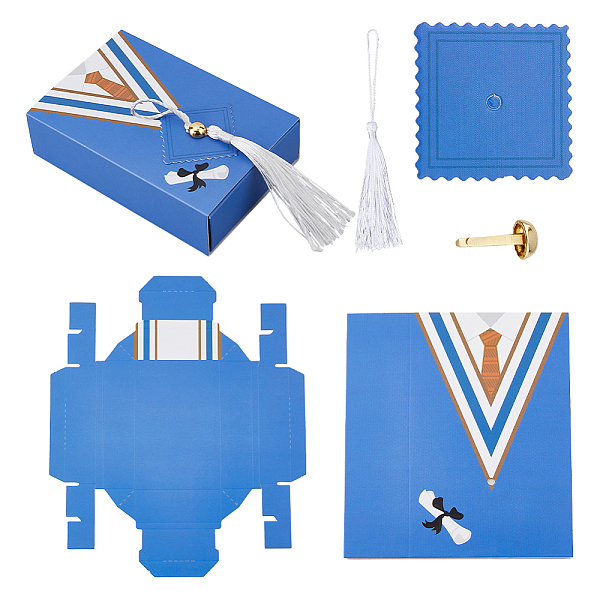 

PandaHall Graduation Gown Rectangle Paper Drawer Candy Boxes, with Tassels, for Graduation Party, Cornflower Blue, Finish Product...