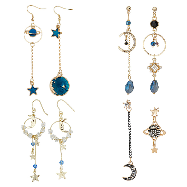 

PandaHall ANATTASOUL 4 Set 4 Style Alloy Dangle Earrings & Stud Earrings, Asymmetrical Earrings with Plastic Beads & Enamel & Rhinestone...