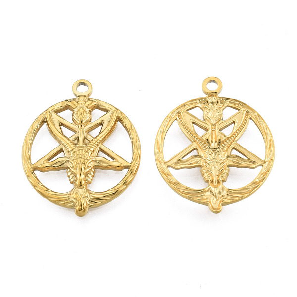 

PandaHall 201 Stainless Steel Pendants, Baphomet, Real 18K Gold Plated, 30.5x24.5x3mm, Hole: 2mm 201 Stainless Steel Star
