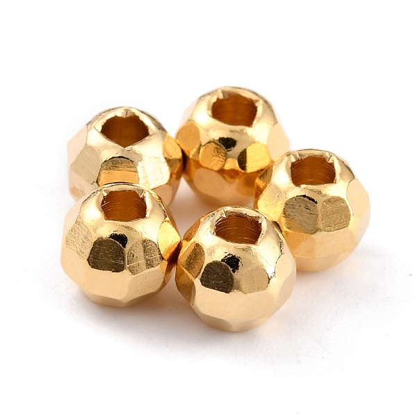

PandaHall Brass Spacer Beads, Long-Lasting Plated, Faceted Round, Real 24K Gold Plated, 5.5x5mm, Hole: 2mm Brass Round