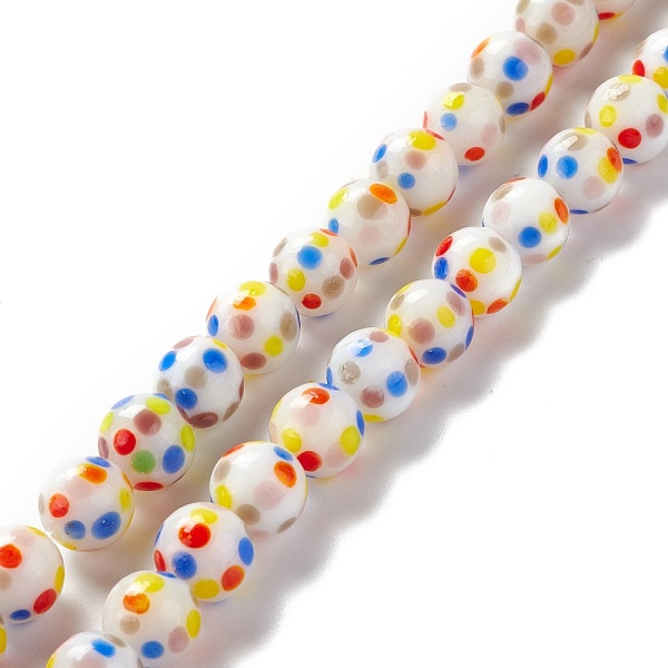 

PandaHall Handmade Lampwork Beads Strands, Round with Polka Dot Pattern, Colorful, 10mm, Hole: 1.4mm, about 40pcs/strand, 15.16 inch(38.5cm)...