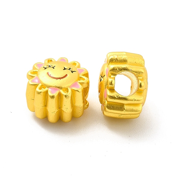 

PandaHall Rack Plating Alloy Enamel European Beads, Large Hole Beads, Sun with Smiling Face, Matte Gold Color, 10x8mm, Hole: 4mm...