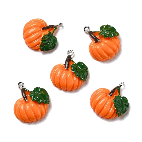 

PandaHall Autumn Theme Opaque Resin Pendants, with Platinum Tone Iron Loops, Pumpkin, Orange, 24x22x6mm, Hole: 2mm Resin Pumpkin Orange
