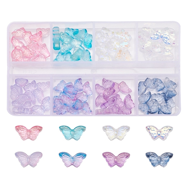 

PandaHall 80Pcs 8 Style Electroplate Transparent Glass Beads, Butterfly, Mixed Color, 14.5x8x3.5mm, Hole: 0.8mm, 10pcs/style Glass Butterfly..., Multicolor