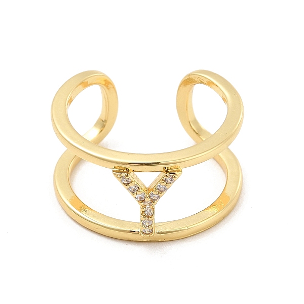 

PandaHall Clear Cubic Zirconia Initial Letter Open Cuff Ring, Real 18K Gold Plated Brass Double Line Ring for Women, Lead Free & Cadmium...