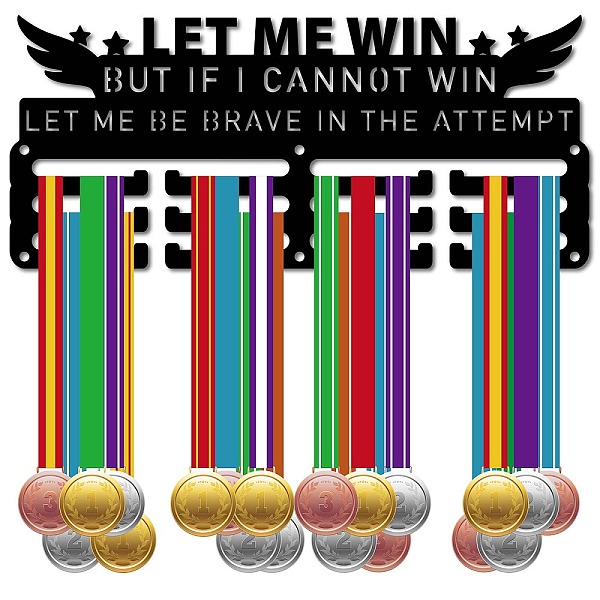 

PandaHall Sports Theme Iron Medal Hanger Holder Display Wall Rack, 3-Line, with Screws, Inspiring Word, 127x290mm, Hole: 5mm Iron Word Black