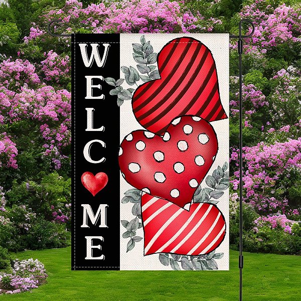 PandaHall Valentine's Day Theme Linen Garden Flags, Double Sided Yard Flags Banner Sign, for Anniversary Wedding House Outdoor Decoration...