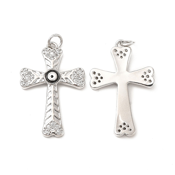 

PandaHall Brass Micro Pave Cubic Zirconia Pendants, with Enamel Evil Eye & Jump Ring, Religion Cross Charm, Platinum, Black, 30x19.5x3mm...