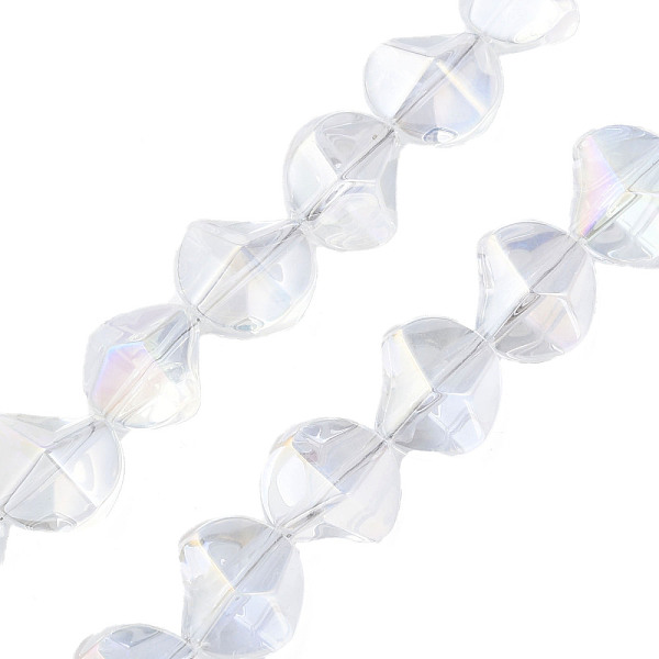 

PandaHall Electroplate Glass Beads Strands, AB Color, Twist, Clear AB, 13x13.5x9mm, Hole: 1.2mm, about 45Pcs/strand, 23.23 inch(59cm) Glass..., White