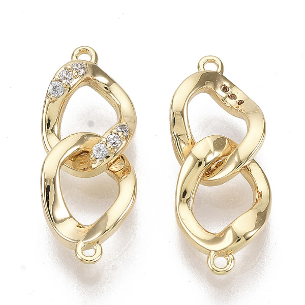 

PandaHall Brass Micro Pave Clear Cubic Zirconia Links connectors, Nickel Free, Curb Chain Shape, Real 18K Gold Plated, 19x7.5x4mm, Hole...