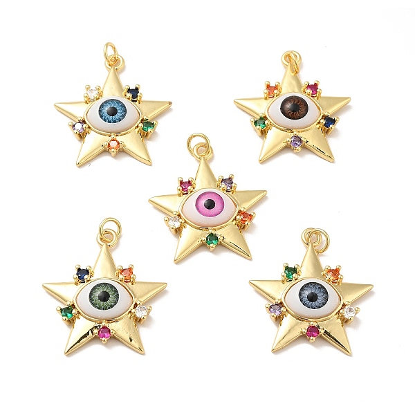 

PandaHall Brass Micro Pave Colorful Cubic Zirconia Pendants, with Resin, Real 18K Gold Plated, Star with Evil Eye, Mixed Color, 32x29.5x7mm..., Multicolor