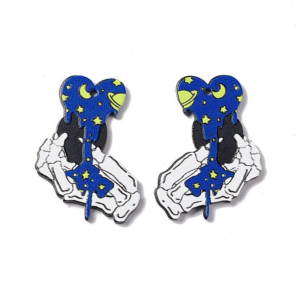 

PandaHall Halloween Printed Acrylic Pendants, Skull with Heart Charms, Medium Blue, 45x33x2.5mm, Hole: 2mm Acrylic Skull
