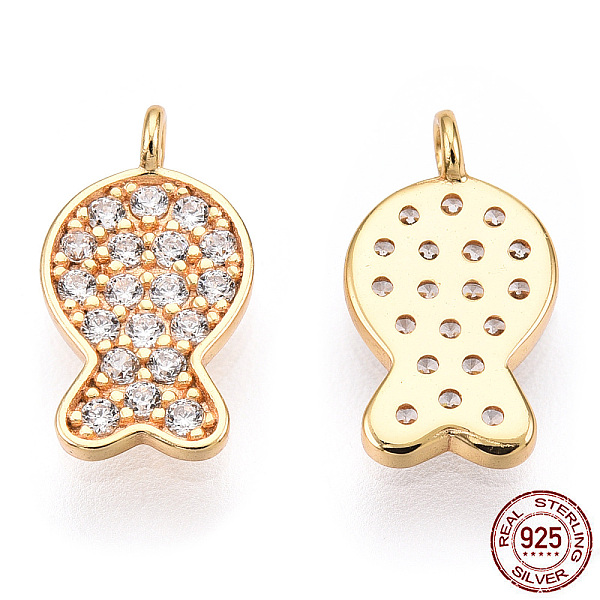 

PandaHall 925 Sterling Silver Micro Pave Cubic Zirconia Charms, Fish Charms, Nickel Free, Real 18K Gold Plated, 11x6x1mm, Hole: 1.2mm..., Clear