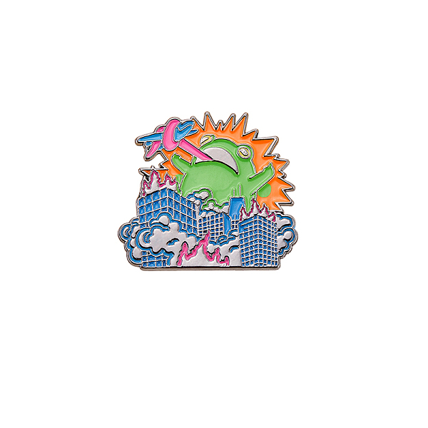 

PandaHall Alloy Brooches, Frog with Modern Building Enamel Pins, Colorful, 36x32mm Alloy+Enamel Frog