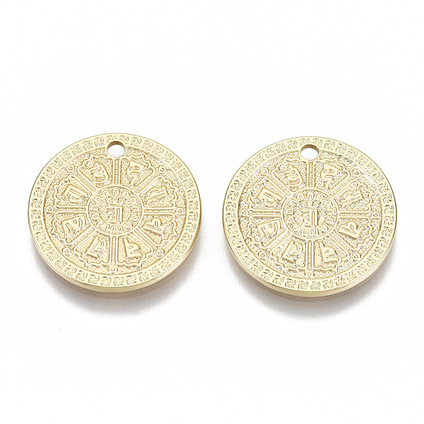

PandaHall Brass Pendants, Nickel Free, Buddhist, Flat Round, Golden, 17x1mm, Hole: 1.6mm Brass Flat Round