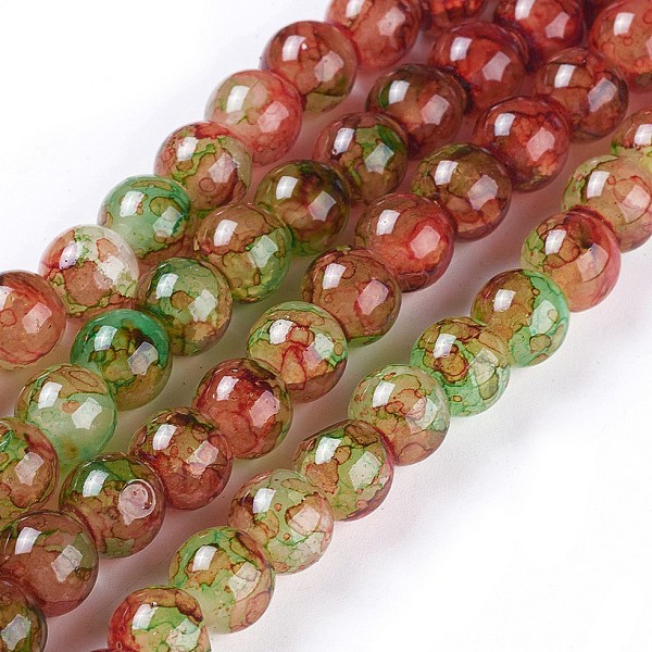 

PandaHall Spray Painted Glass Beads Strands, Round, Colorful, 8~8.5mm, Hole: 1.5mm, about 100pcs/strand, 31.1 inch(79cm) Glass Round