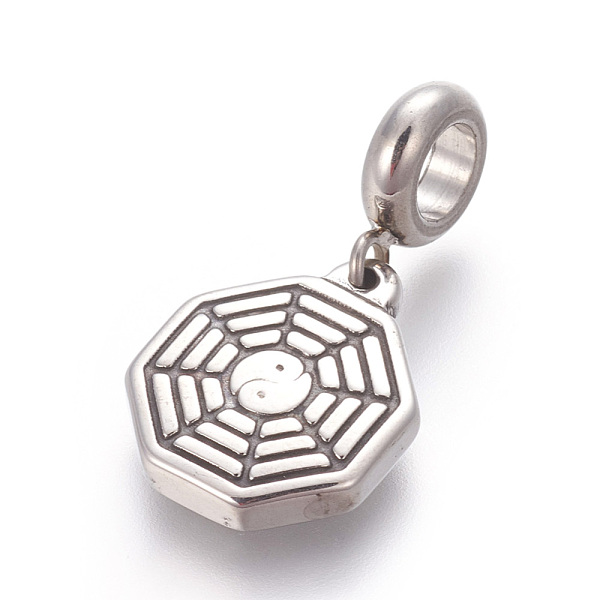 

PandaHall Feng Shui 304 Stainless Steel Pendants, Large Hole Pendants, Polygon with YinYang, Antique Silver, 28.4mm, Hole: 5.2mm, Pendant...