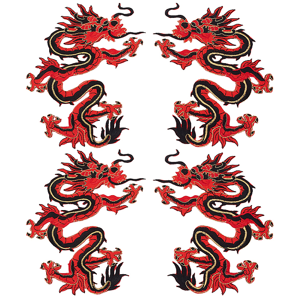 

PandaHall Dragon Embroidery Iron on/Sew on Patches, Costume Accessories, Paillette Appliques, Orange Red, 187x151x1mm Polyester Dragon Red