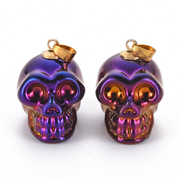 

PandaHall Electroplate K9 Glass Pendants, with Golden Plated Brass Bails, Skull, Halloween, Purple, 25x26~27x19mm, Hole: 5x3mm K9 Glass...