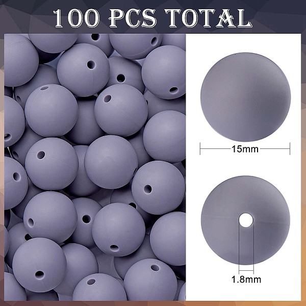 

PandaHall 100Pcs Silicone Beads Round Rubber Bead 15MM Loose Spacer Beads for DIY Supplies Jewelry Keychain Making, Gray, 15mm Silicone...