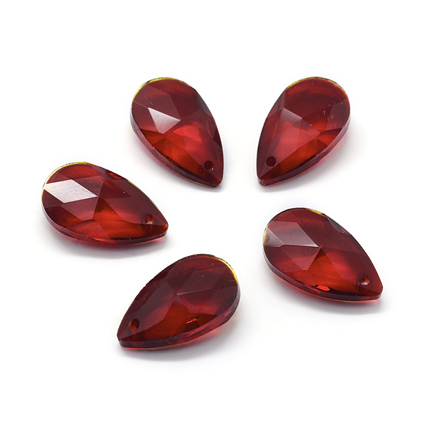 

PandaHall Faceted Glass Pendants, Teardrop, Red, 22x13x8.5mm, Hole: 1mm Glass Teardrop Red