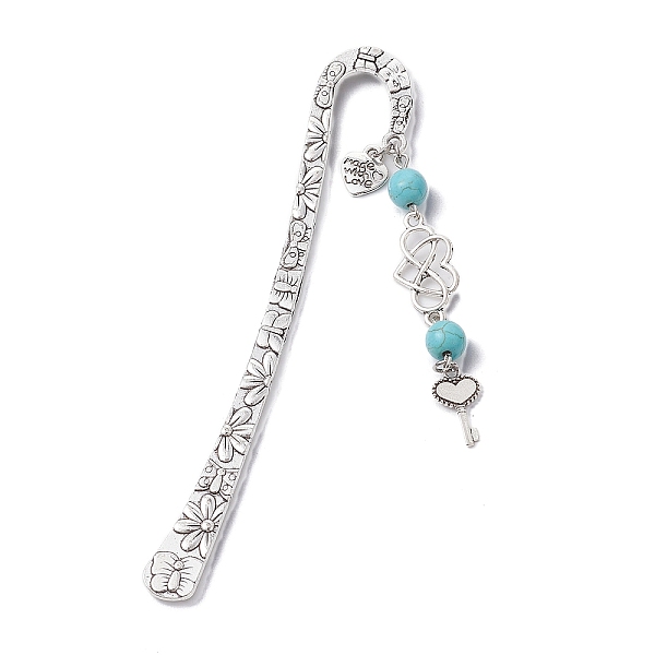 

PandaHall Mother's Day Key & Infinity Love Heart Pendant Bookmark with Synthetic Imperial Jasper, Flower Pattern Tibetan Style Alloy Hook...