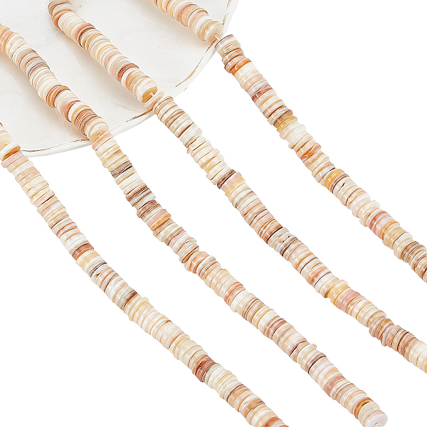 

PandaHall 2 Strands Heishi Shell Beads, Thin Flat Natural Freshwater Shell Beads Disc Shell Beads Stand for Bracelets Necklaces Chokers and..., Orange