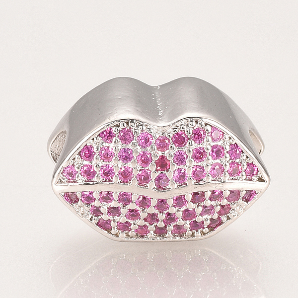 

PandaHall Brass Micro Pave Cubic Zirconia European Beads, Large Hole Beads, Lip, Platinum, 13x8.5x8.5mm, Hole: 4mm Brass+Cubic Zirconia Lip..., Purple