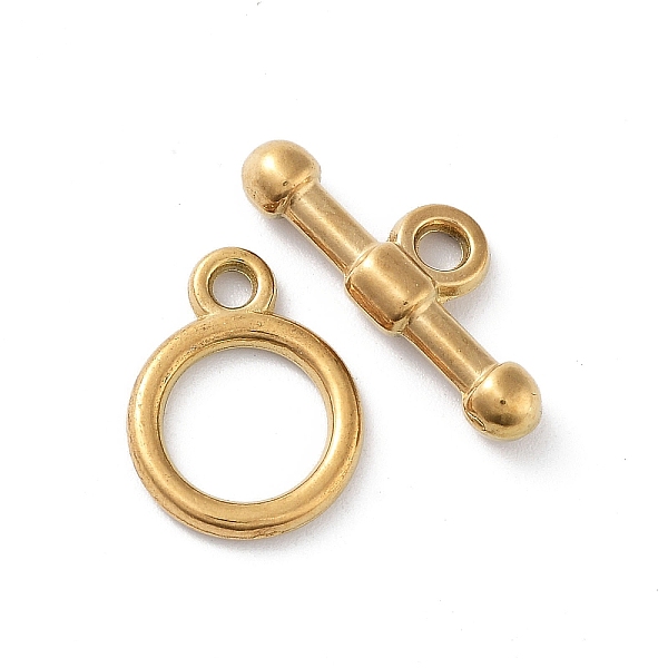 

PandaHall Ion Plating(IP) 304 Stainless Steel Ring Toggle Clasps, Real 18K Gold Plated, 13x10x1.5mm, Hole: 1.6mm, Bar: 7x17x3.5mm, Hole...