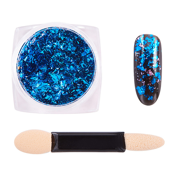 

PandaHall Nail Art Glitter Flakes, Foil Flake Nail Art Pigment Dust Chrome Powder, with One Brush, Blue, 30x30x17mm, about 0.3g/box Plastic...