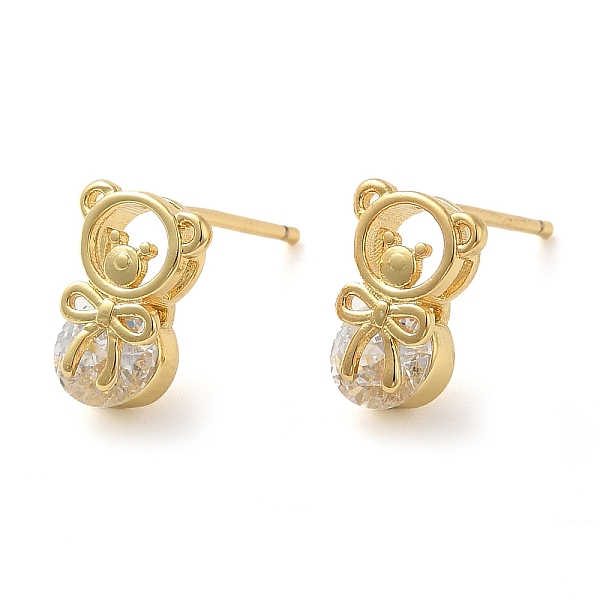 

PandaHall Rack Plating Brass with Cubic Zirconia Stud Earring, Long-Lasting Plated, Cadmium Free & Lead Free, Bear, Real 18K Gold Plated..., Clear