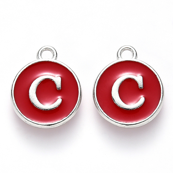 

PandaHall Platinum Plated Alloy Enamel Charms, Cadmium Free & Lead Free, Enamelled Sequins, Flat Round with Letter, Letter.C, 14x12x2mm..., Red