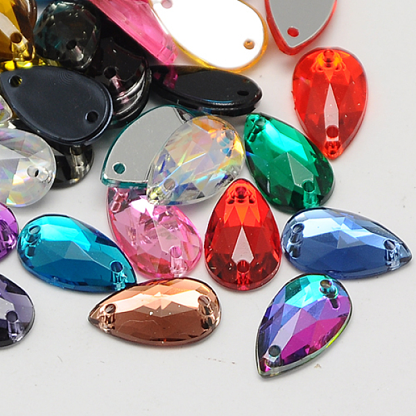 

PandaHall Sew on Rhinestone, Taiwan Acrylic Rhinestone, Two Holes, Garments Accessories, Faceted Teardrop, Mixed Color, 13x8x3.5mm, Hole..., Multicolor