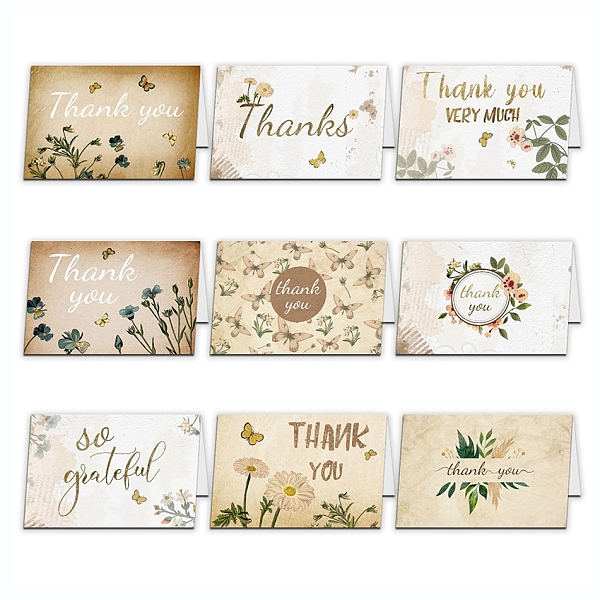 

PandaHall Thank You Theme Cards, for Birthday Thanksgiving Day, Rectangle with Mixed Plant Pattern, Mixed Color, 100x150mm, 9pcs/set Paper..., Multicolor