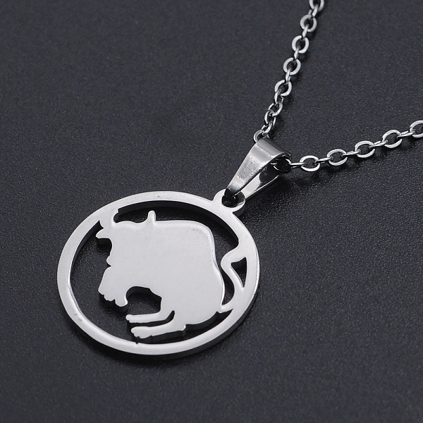 

PandaHall 201 Stainless Steel Pendants Necklaces, with Cable Chains and Lobster Claw Clasps, Flat Round with Constellation/Zodiac Sign...