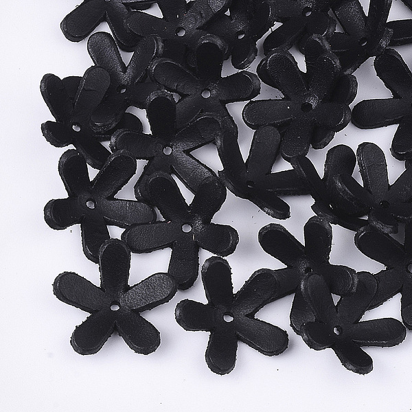 

PandaHall 5-Petal Eco-Friendly Cowhide Bead Cap, Flower, Black, 24~24.5x25~25.5x7~8mm, Hole: 1.6mm Leather Black