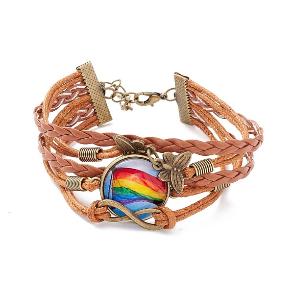 

PandaHall Rainbow Pride Bracelet, Strip Flag Pattern Flat Round & Butterfly Links Multi-strand Bracelet for Men Women, Chocolate, Flag..., Brown