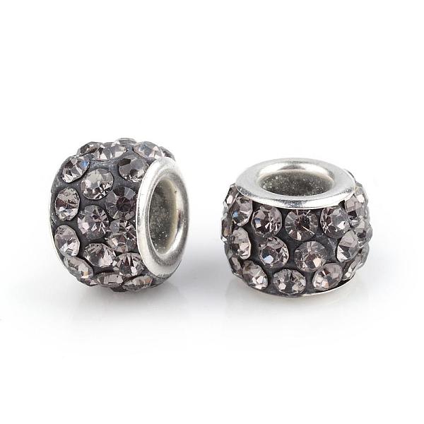 

PandaHall Polymer Clay Rhinestone European Beads, Large Hole Beads, Rondelle, with Silver Color Plated Brass Cores, Black Diamond..., Gray