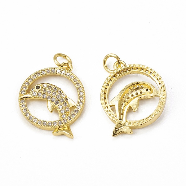 

PandaHall Brass Micro Pave Cubic Zirconia Pendants, with Jump Ring, Ring with Dolphin Charm, Golden, 18x16x3mm, Hole: 3mm Brass+Cubic..., Clear