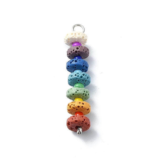 

PandaHall Chakra Natural Lava Rock Dyed Flat Round Connector Charms, Colorful Gems 304 Stainless Steel Glass Seed Beads Links, Platinum...