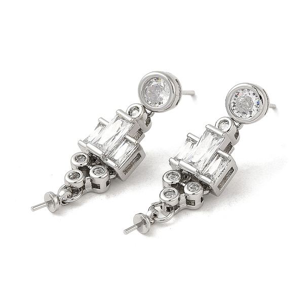 

PandaHall Brass Micro Pave Cubic Zirconia Stud Earring Findings, with 925 Sterling Silver Pins, for Half Drilled Beads, Real Platinum Plated..., Clear