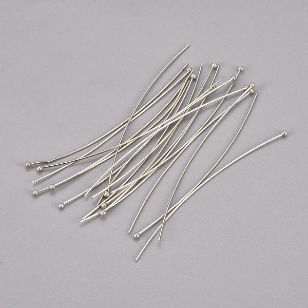 

PandaHall Brass Ball Head Pins, Platinum Color, Size: about 0.7mm thick(21 Gauge), 70mm long, Head: 1.8mm Brass