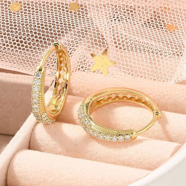 Boucles d'oreilles créoles en laiton plaqué micro pavé de zircons cubiques