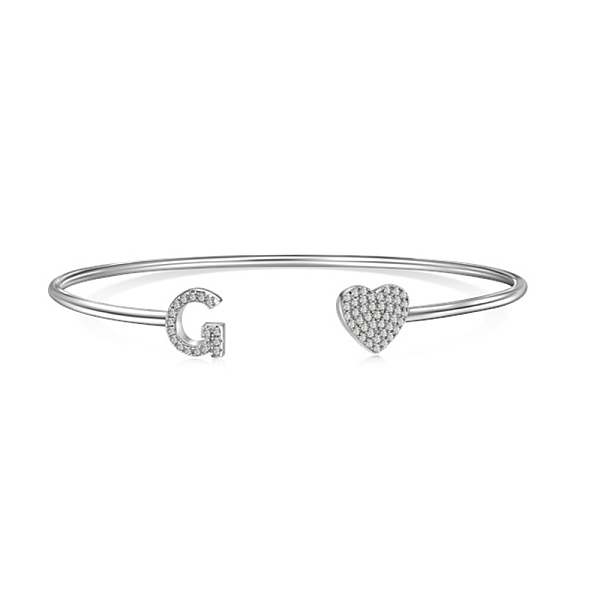 

PandaHall Heart & Letter Rhodium Plated 925 Sterling Silver Micro Pave Cubic Zirconia Cuff Bangles for Women, Letter G, 0.2~0.8cm, Inner...