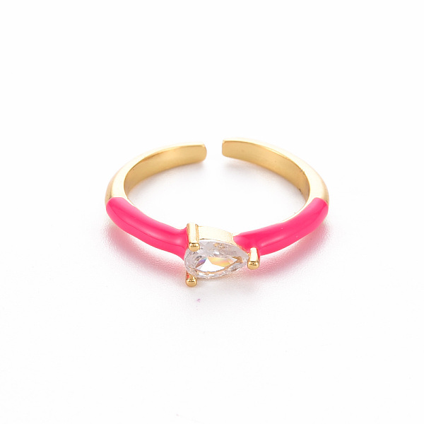 

PandaHall Brass Enamel Cuff Rings, Open Rings, Solitaire Rings, with Clear Cubic Zirconia, Nickel Free, Teardrop, Golden, Deep Pink, US Size...