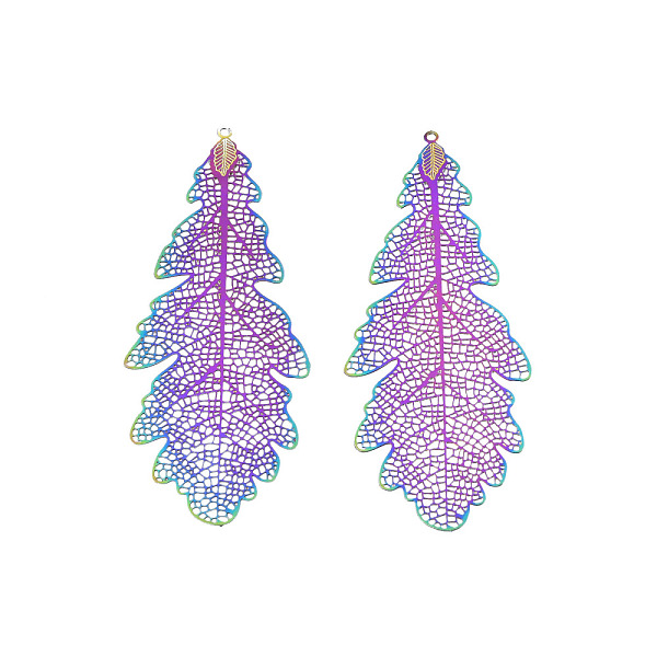 

PandaHall 304 Stainless Steel Big Pendants, Etched Metal Embellishments, Leaf, Rainbow Color, 67x28.5x0.3mm, Hole: 1.2mm 304 Stainless Steel...