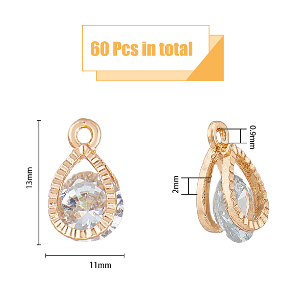

PandaHall HOBBIESAY 60pcs Alloy with Drill Drop Pendant KC Gold Light Geometric Pendant Handmade Pendant Ornaments Water Drill Rhinestone..., Clear