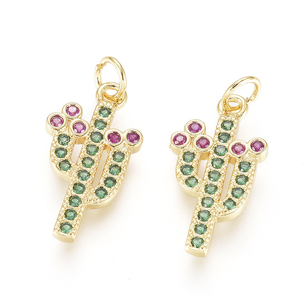 

PandaHall Brass Micro Pave Cubic Zirconia Pendants, with Jump Rings, Long-Lasting Plated, Cactus, Green, Golden, 20x10.5x2mm, Hole: 3mm...