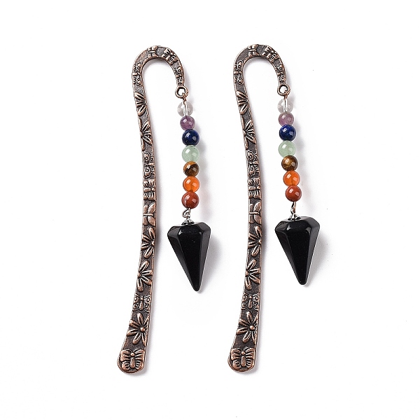 

PandaHall Natural Obsidian Bookmark, Rack Plating Alloy Hook Bookmark, Cadmium Free & Lead Free, 125x20mm Obsidian Cone